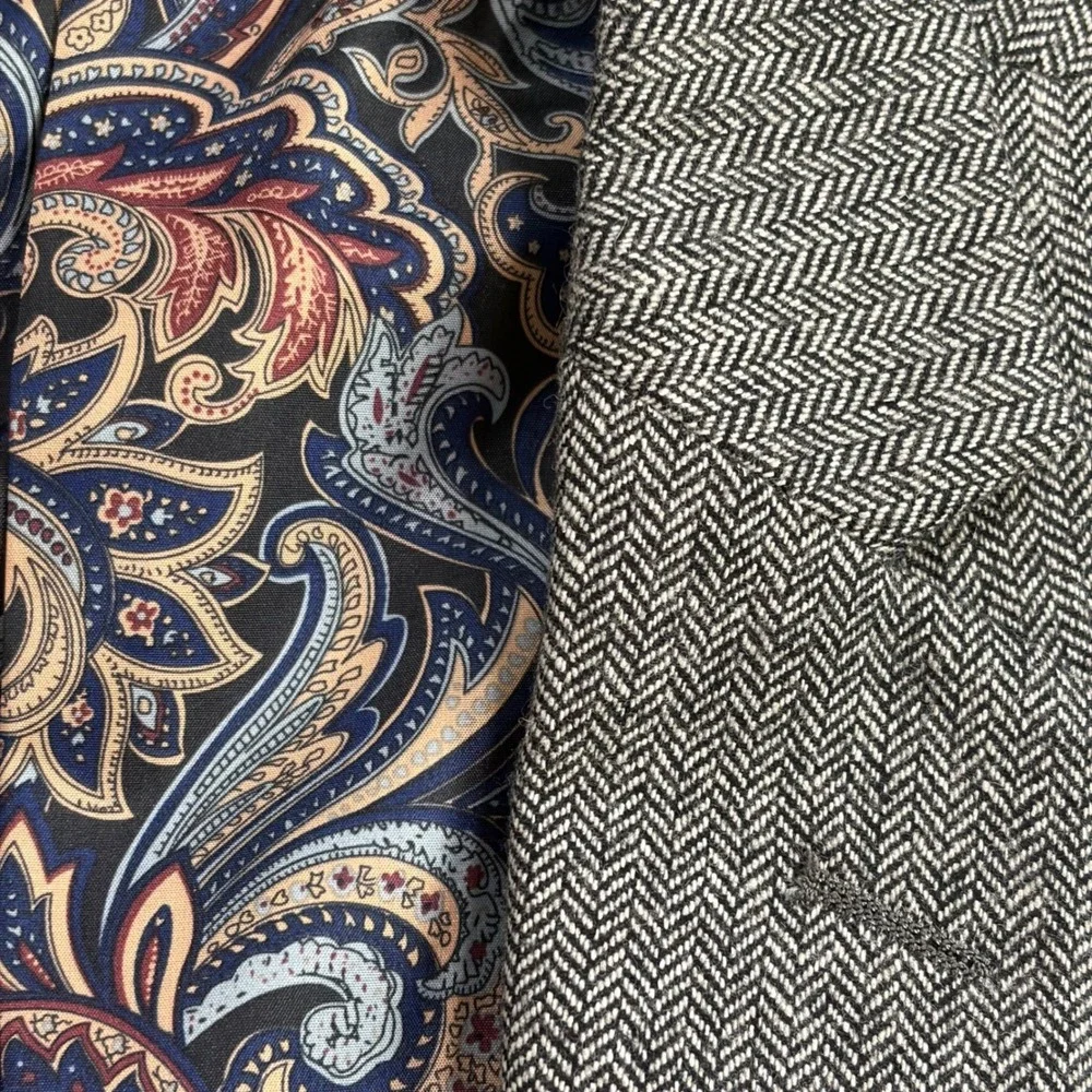 Alan Flusser Paisley Herringbone Blazer Mens M Gray Wool Sport Coat Suit Jacket